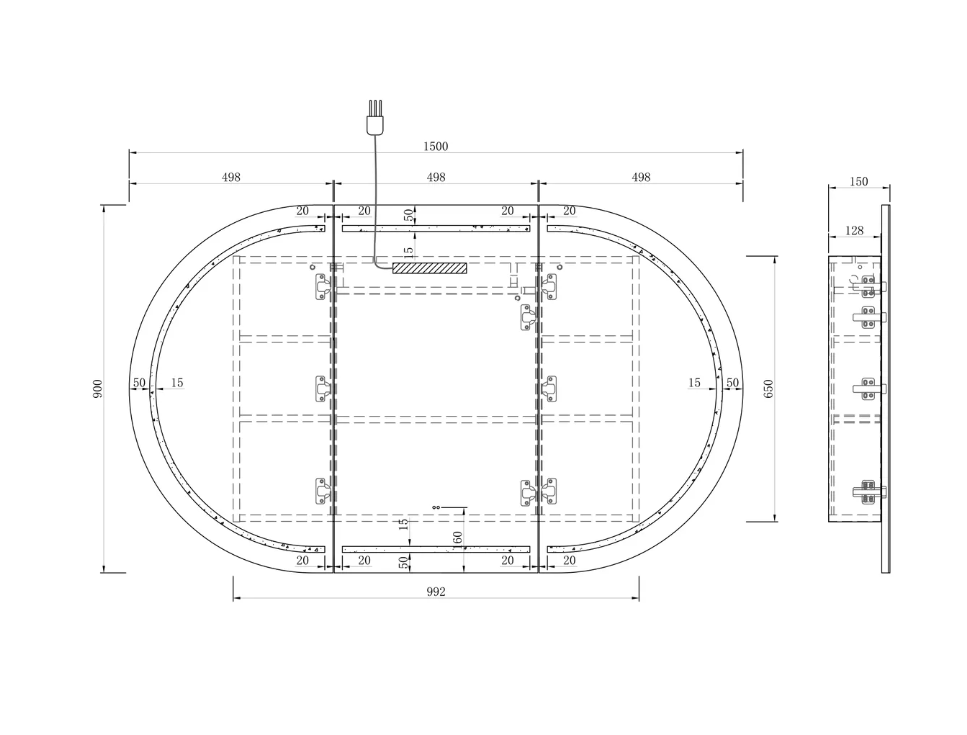 LED-BOSV1590W - LED BONDI 1500X900 SHAVING CABINET MATTE WHITE