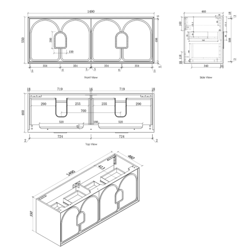 LAGUNA BLACK AMERICAN OAK 1500X460 VANITY