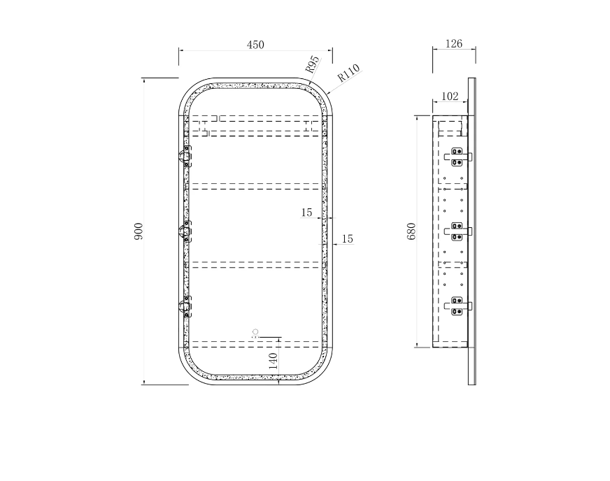 LED-SSQ9045N - LED NEWPORT SOFT SQUARE SHAVING CABINET NATURAL OAK