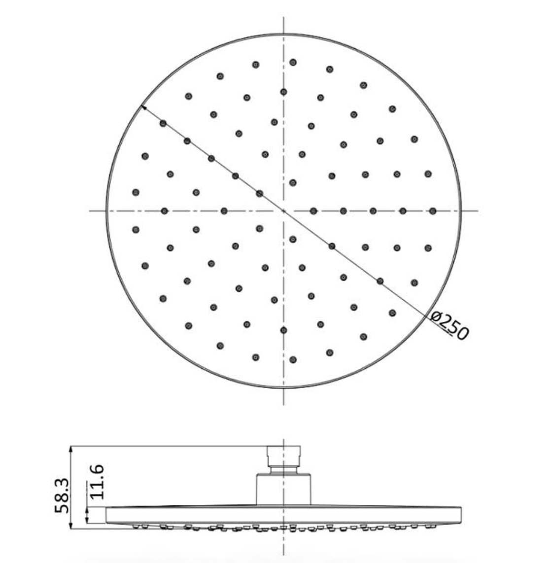 OTUS ROUND PLASTIC SHOWER HEAD 250mm - PRP311001