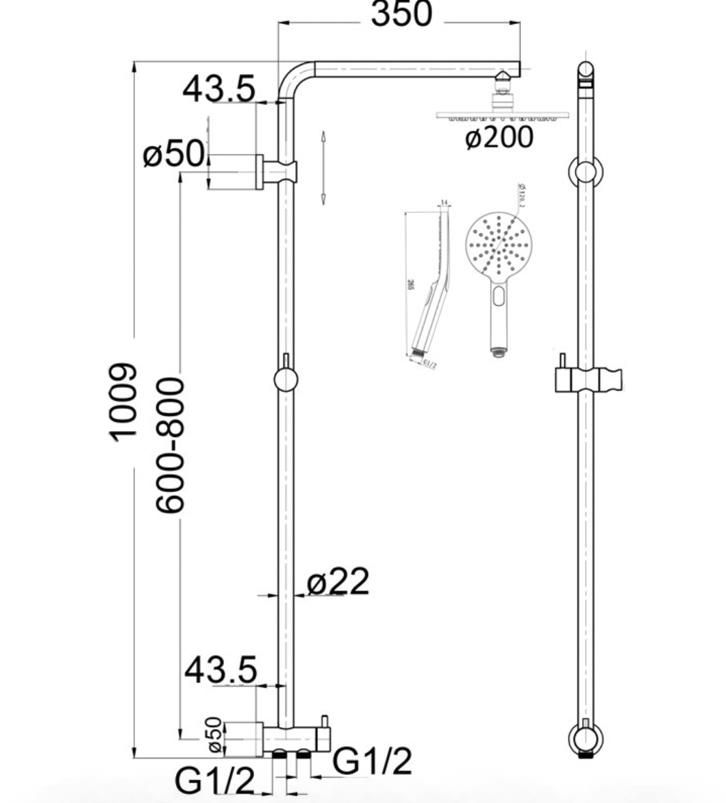 CORA ROUND MULTI-FUNCTION SHOWER SET (TWO HOSES) - PHC4501R