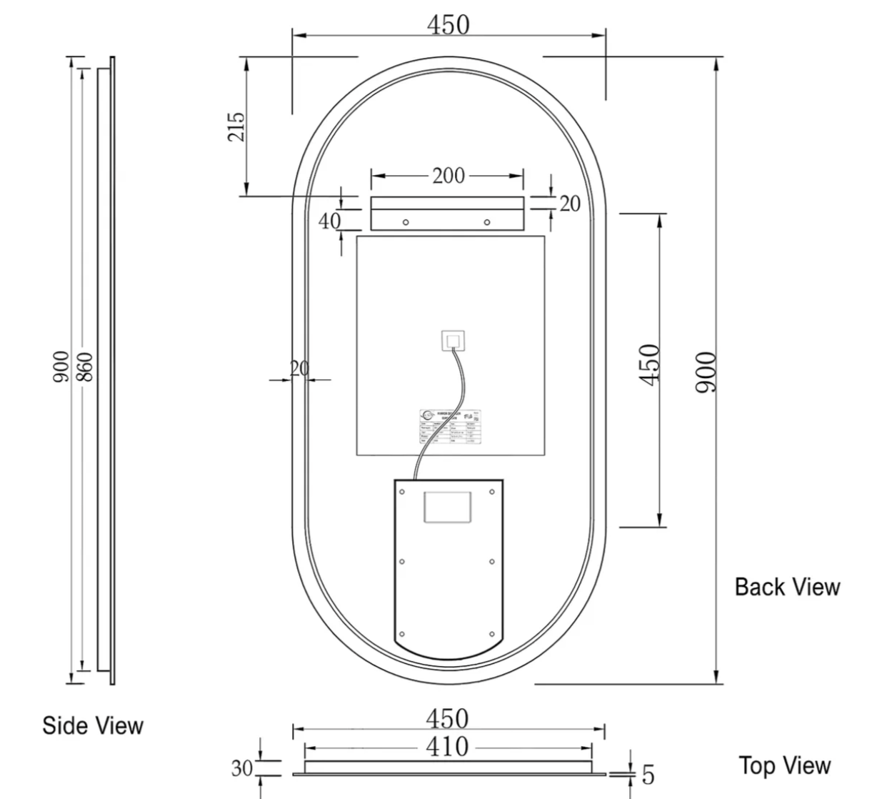 NOOSA LED OVAL TUFFI GLASS MIRROR 900X450MM* ANTI FOG