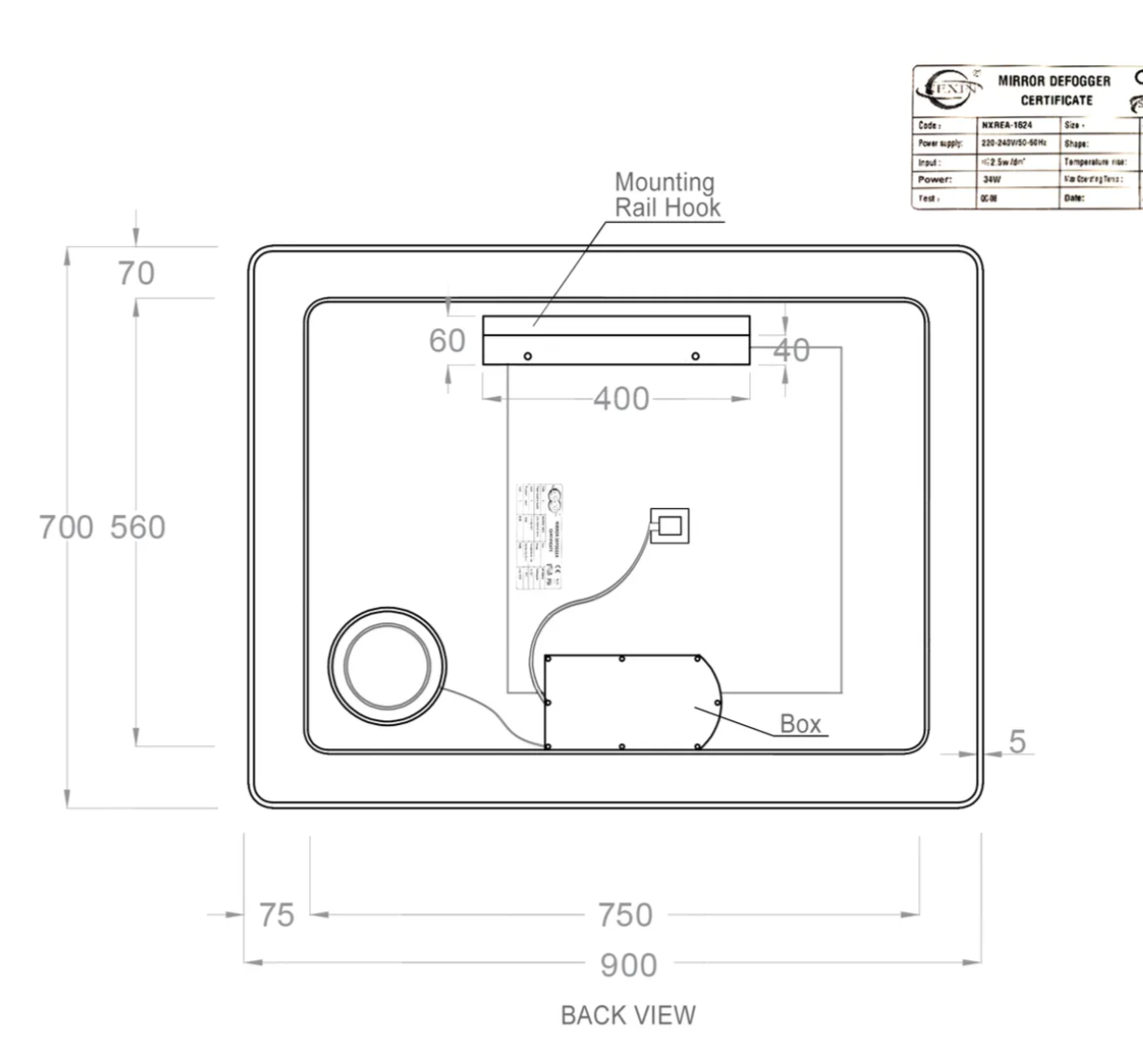 AVALON LED MIRROR 900X700 - NO WARRANTY