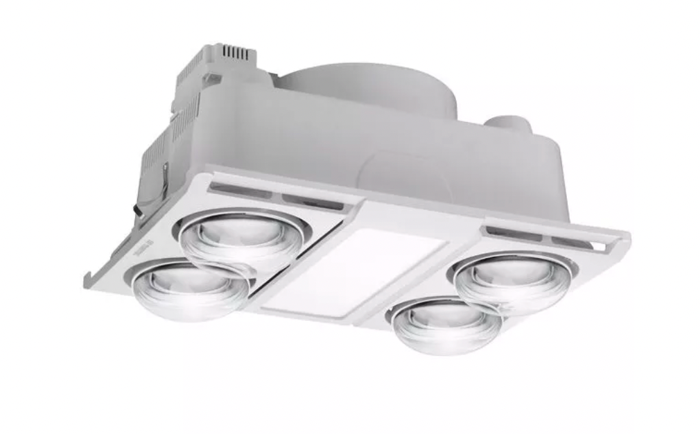 Profile Panel 4 3-in-1 Bathroom Heater with 4 Heat Lamps, Exhaust Fan and Tricolour LED Light
