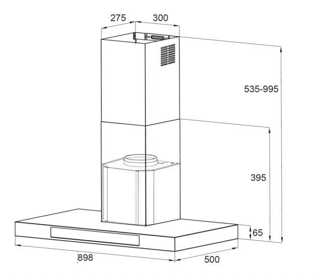 T STYLE CANOPY RANGEHOOD - 900MM