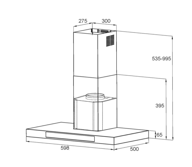 T STYLE CANOPY RANGEHOOD - 600MM