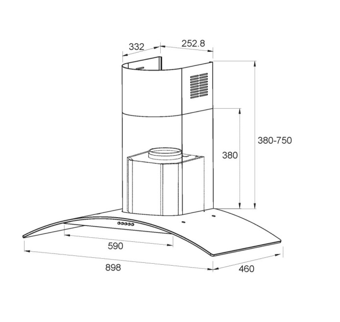 CURVED GLASS CANOPY RANGEHOOD - 900MM