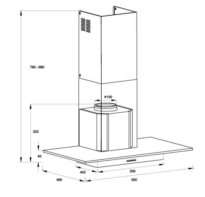GLASS CANOPY RANGEHOOD - 900MM
