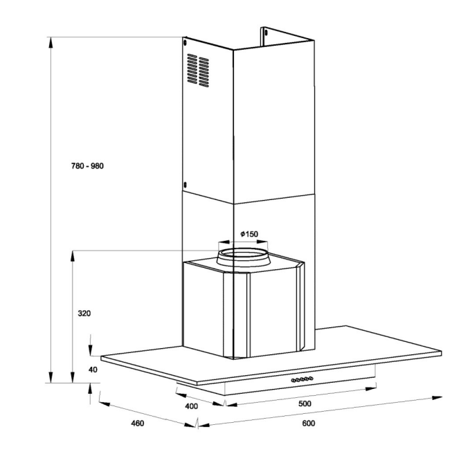 GLASS CANOPY RANGEHOOD - 600MM