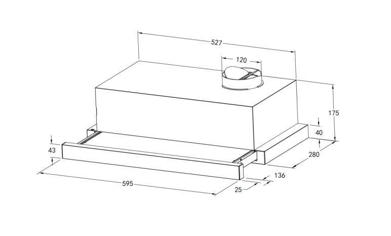 TELESCOPIC RANGEHOOD DUCTED ONLY - 600MM
