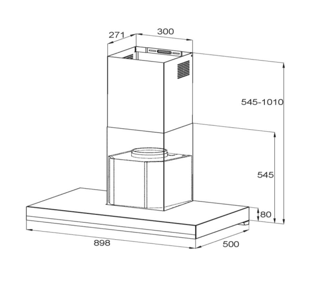BLACK GLASS BAFFLE FILTER RANGEHOOD - 900MM