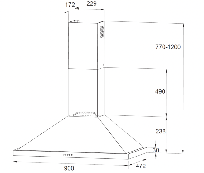 CANOPY RANGEHOOD - 900MM