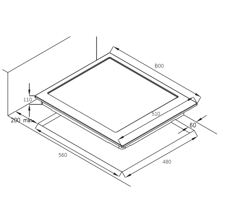 GAS COOKTOP - 600MM BLACK GLASS