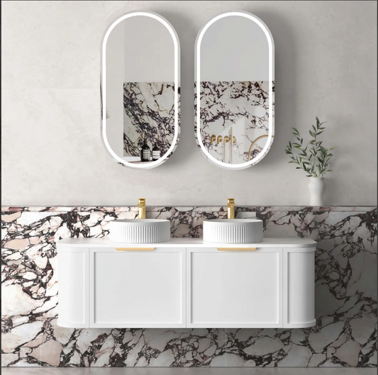 HAMPSHIRE 1500MM SATIN WHITE WALL HUNG CURVE VANITY