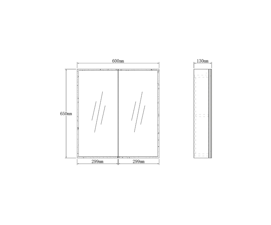 LED-PSV600 - MOONLIGHT LED SHAVING CABINET 600X650X130 2 DOORS