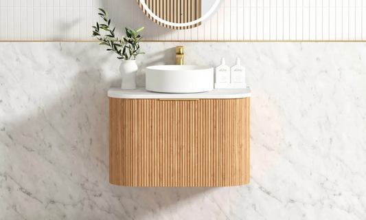 BONDI WOODLAND OAK FLUTED 750X460 CURVE VANITY