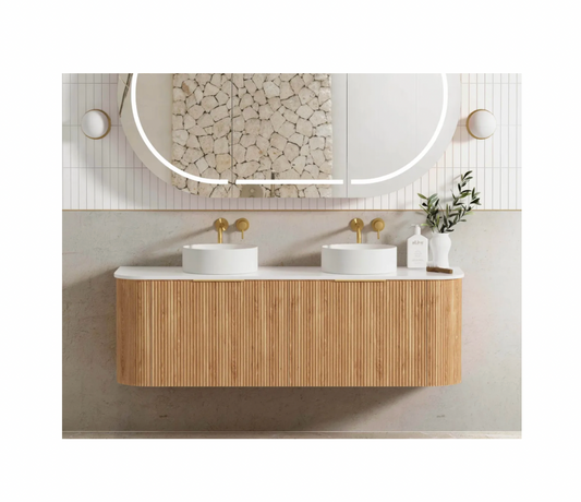 BONDI WOODLAND OAK FLUTED 1500X460 CURVE VANITY