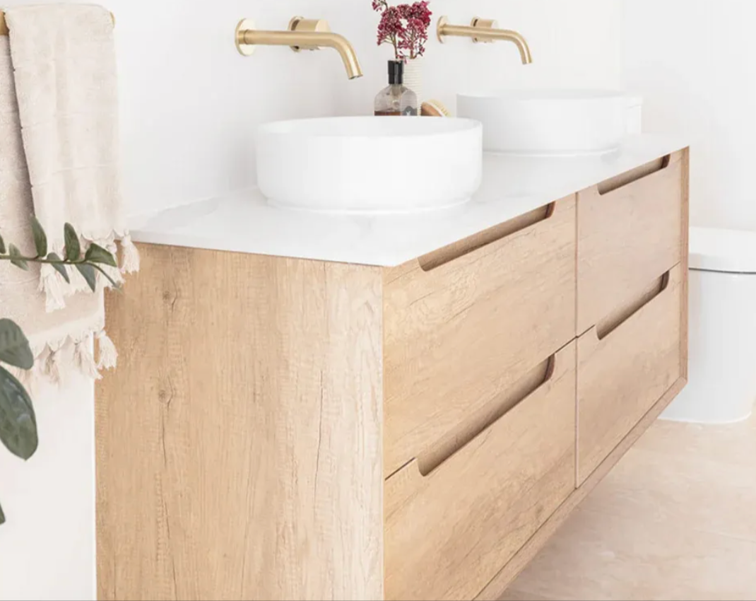 NATURAL OAK BYRON 1200MM DOUBLE BOWL WALL HUNG VANITY