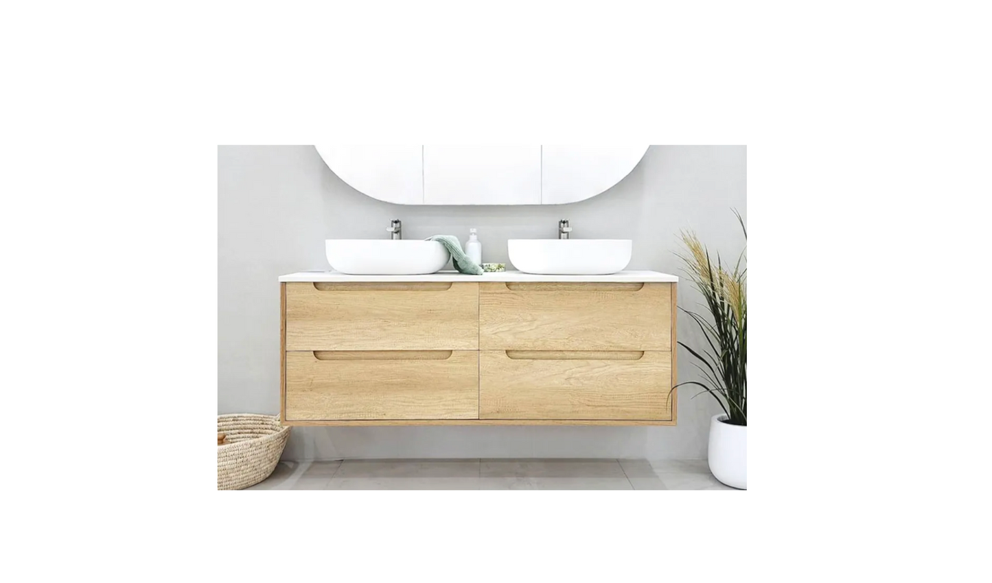 NATURAL OAK BYRON 1200MM DOUBLE BOWL WALL HUNG VANITY