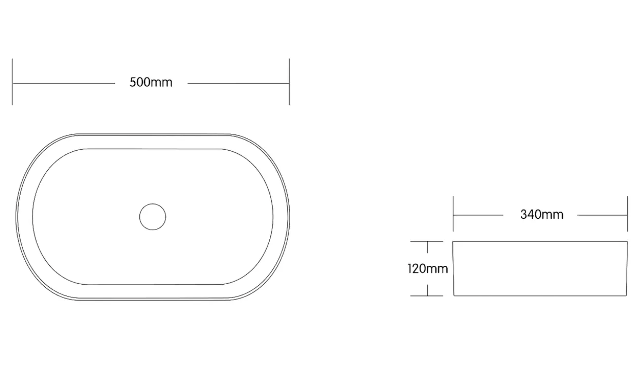 OVAL BASIN GLOSS WHITE & MATT BLACK 500X340