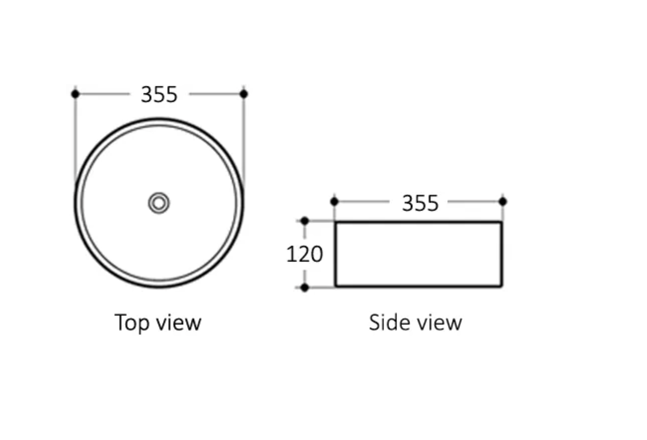 RADIUS ROUND BASIN 355X355 MATT WHITE & MATT BLACK