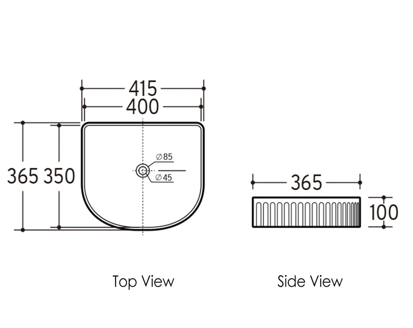 ARCHIE CERAMIC 415X365X100 GLOSS WHITE BASIN