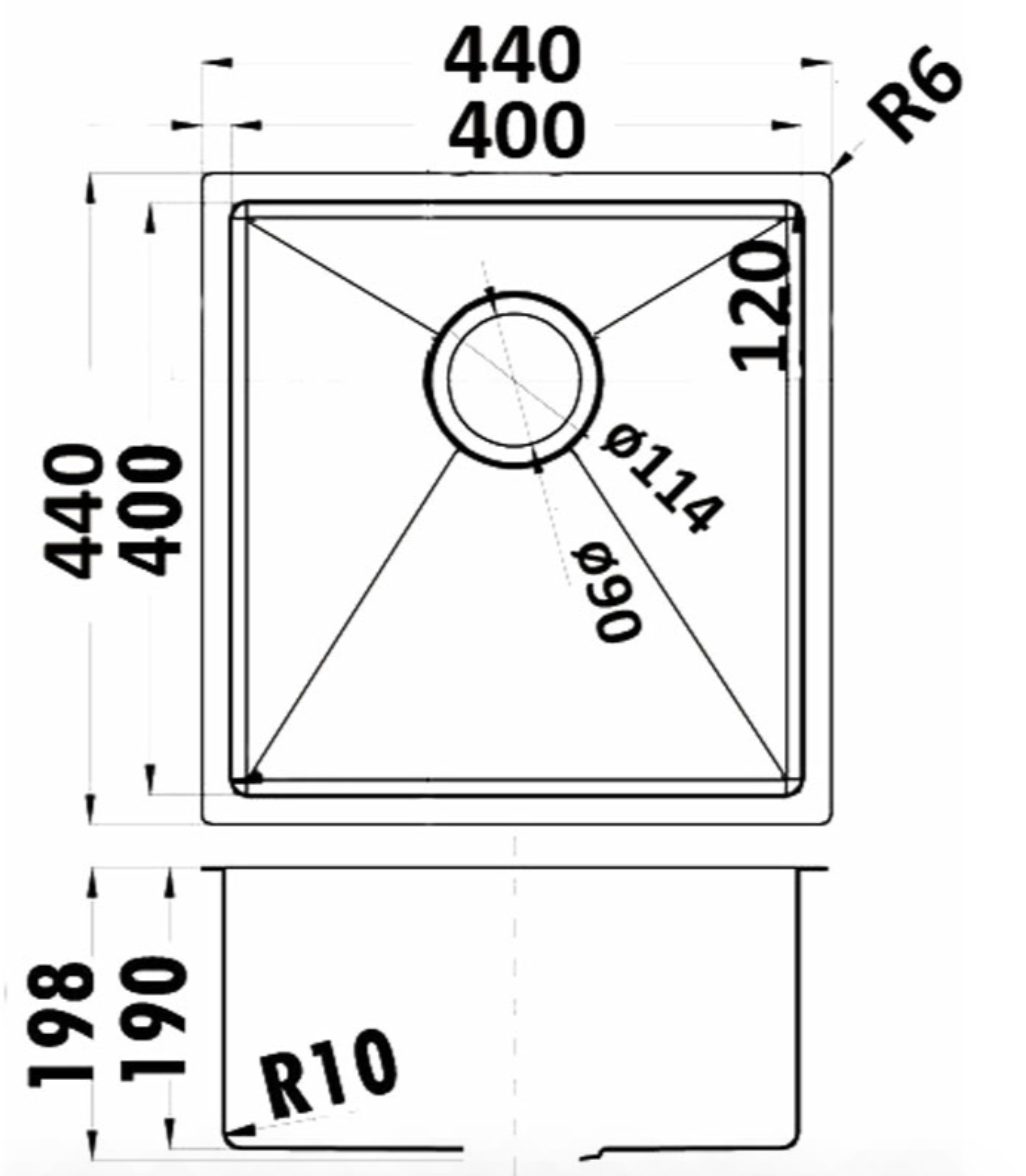 EDEN SINGLE BOWL ABOVE / UNDERMOUNT SINK (R10 CORNER) - PS400R