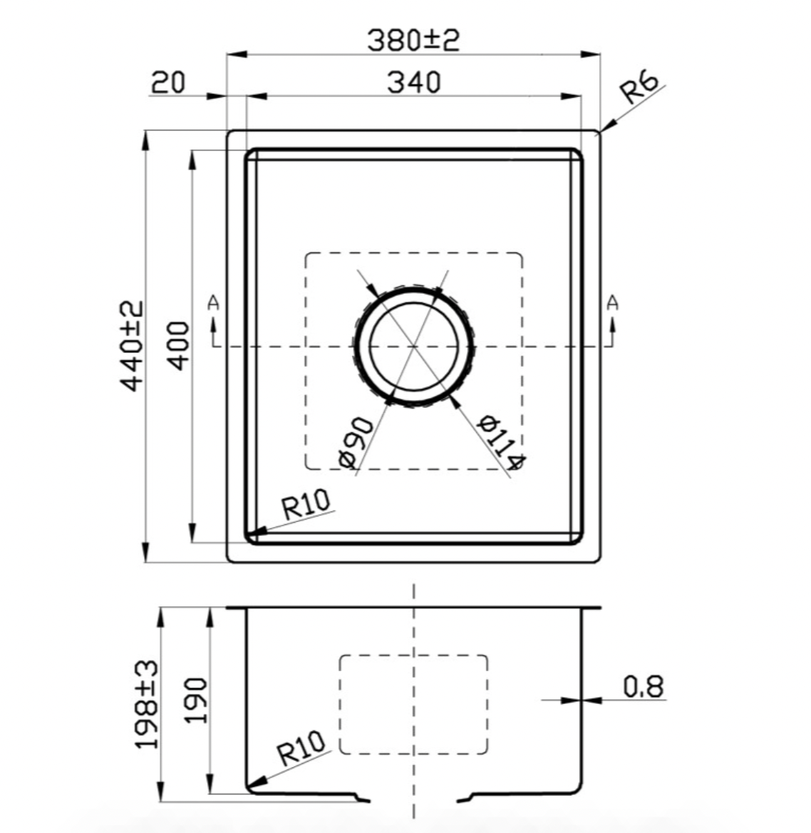 CORA SINGLE BOWL ABOVE / UNDERMOUNT SINK - PR4034N