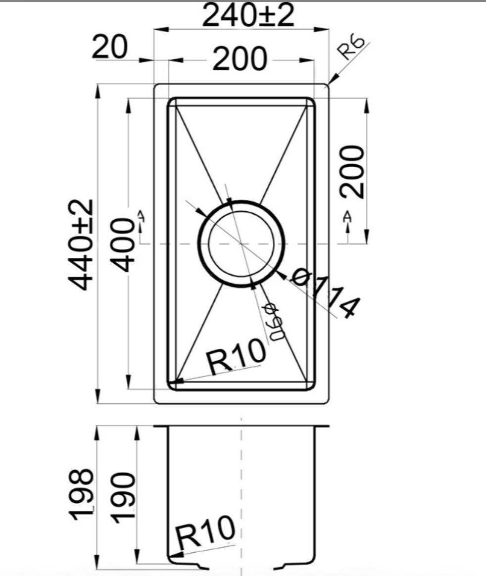 EDEN SINGLE BOWL ABOVE / UNDERMOUNT SINK (R10 CORNER) - PS200R