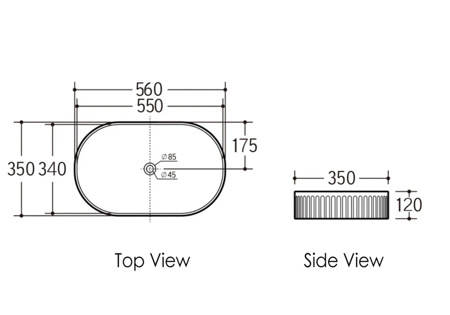 KENSINGTON 560X350X120 OVAL BASIN GLOSS WHITE