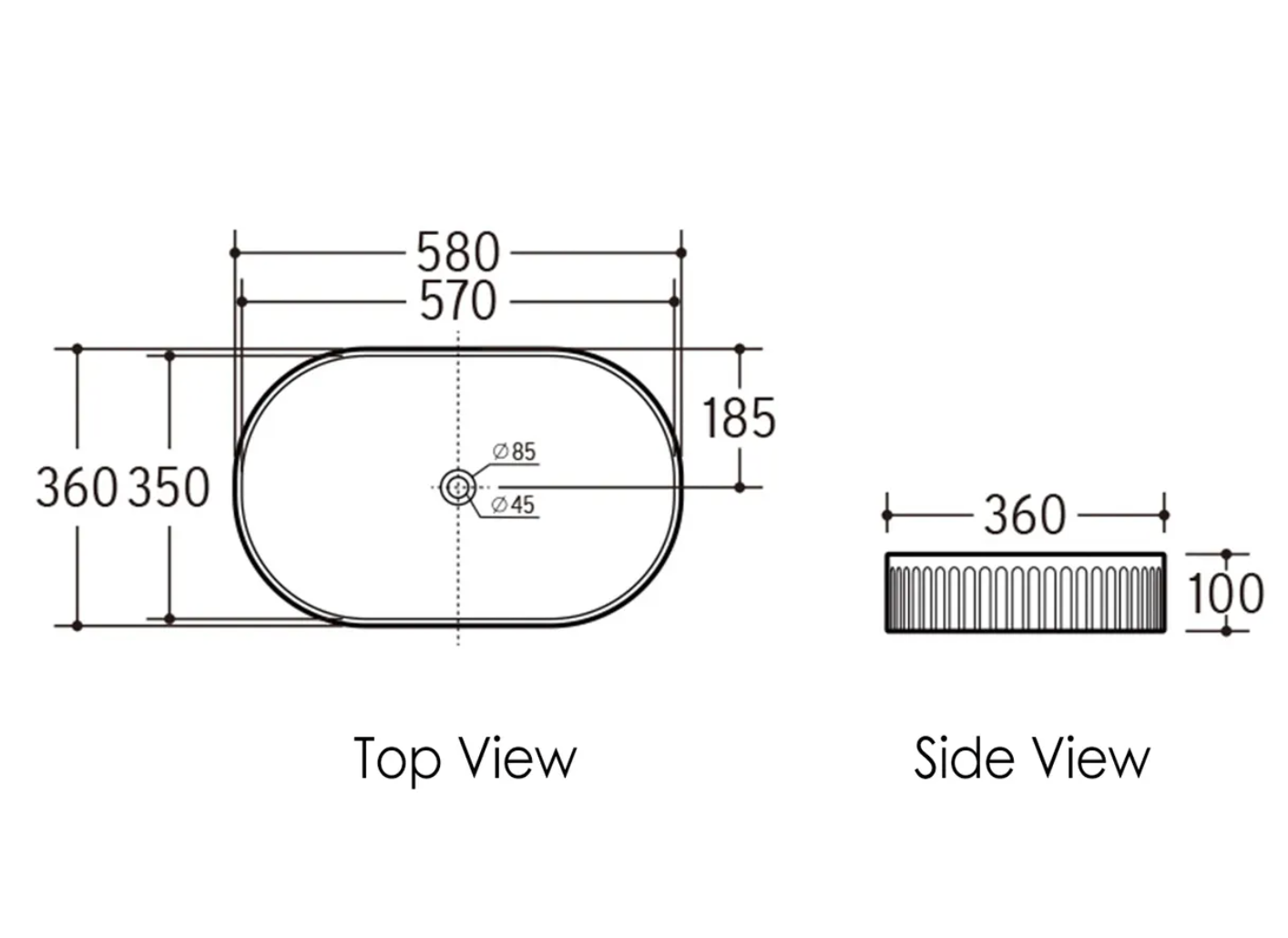 KENSINGTON 580X360X100 OVAL BASIN MATT BLACK