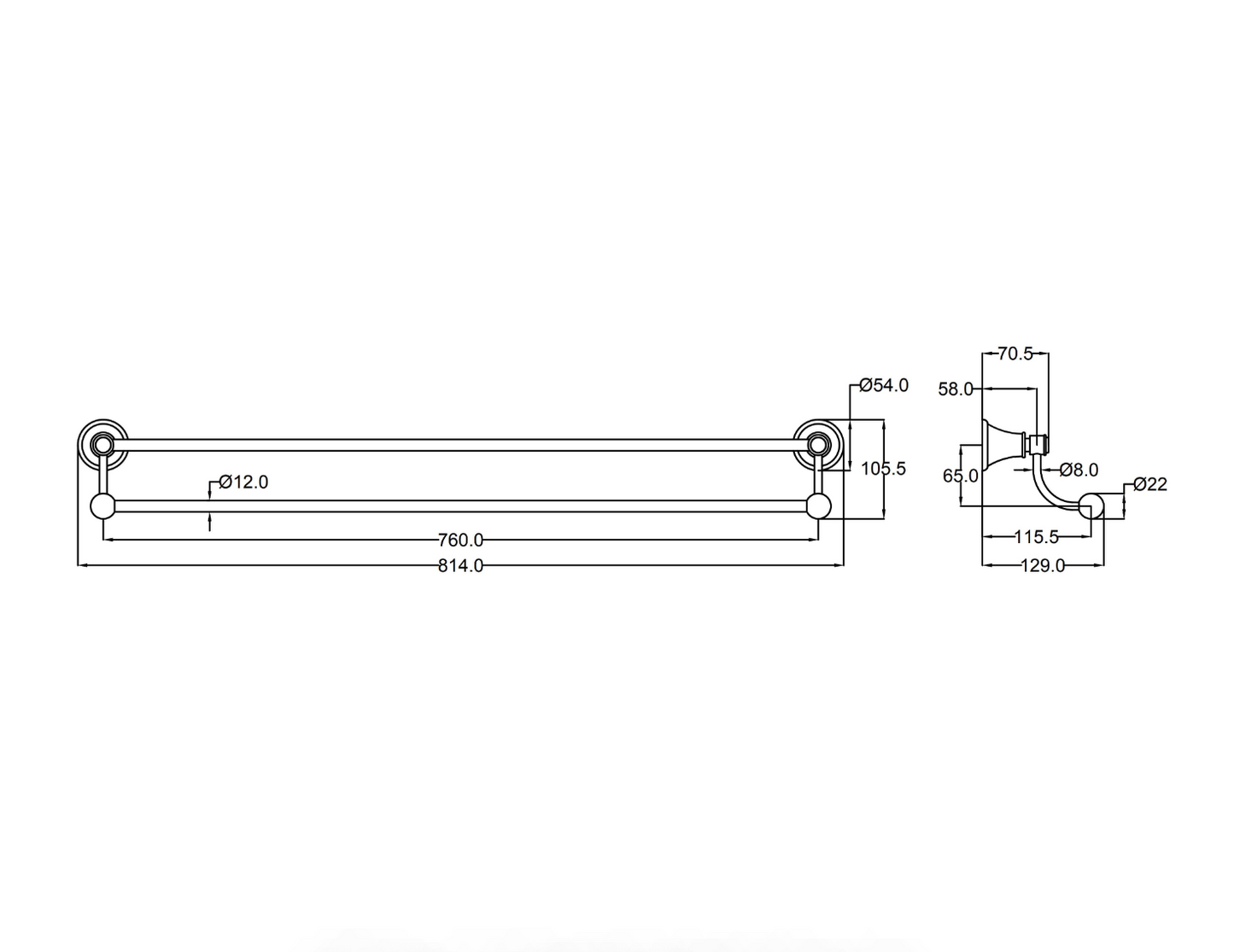 IKON/Clasico Double Towel Rail 800mm. 66502-800