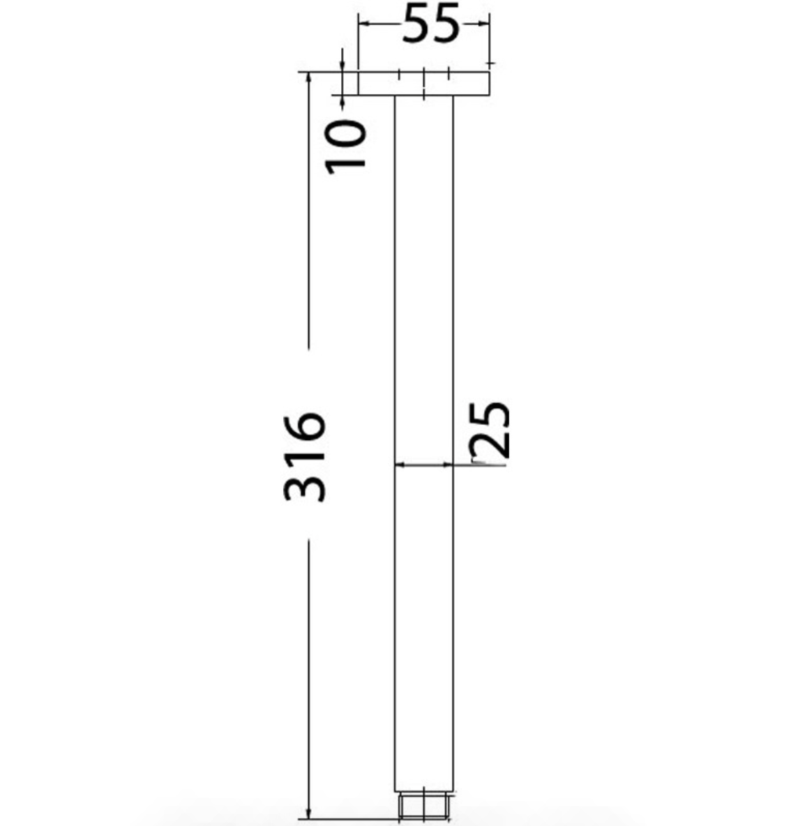 SQUARE VERTICAL SHOWER ARM 310mm - PRY002