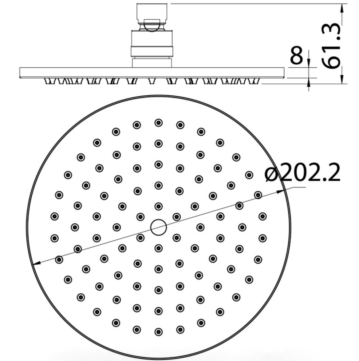 CORA ROUND BRASS SHOWER HEAD 200mm - PRB1056N-BN