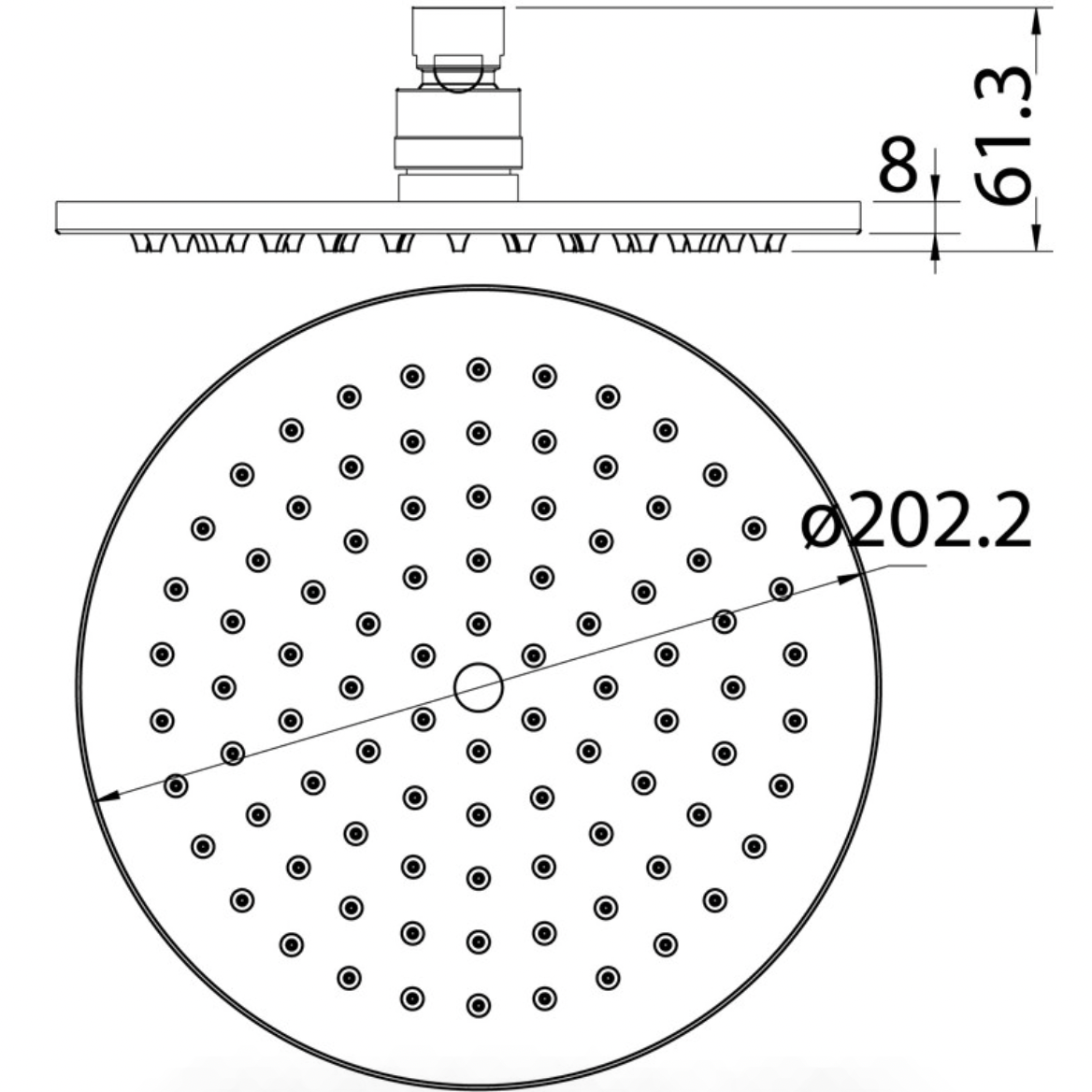 CORA BLACK ROUND SHOWER HEAD 200mm - PRB1056N-B