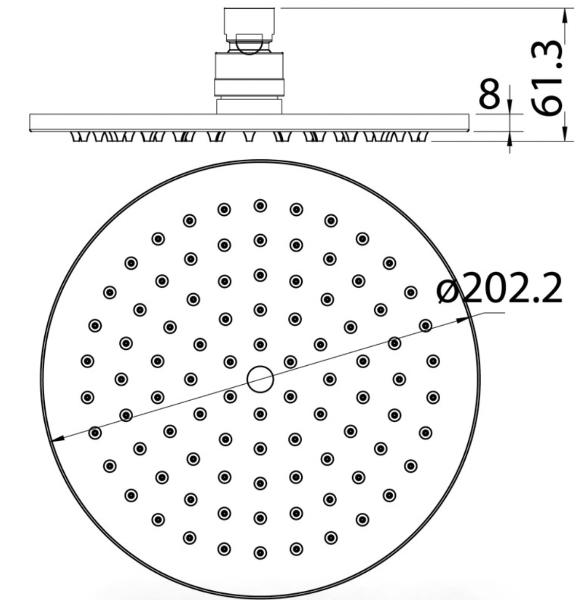 CORA ROUND BRASS SHOWER HEAD 200mm - PRB1056N