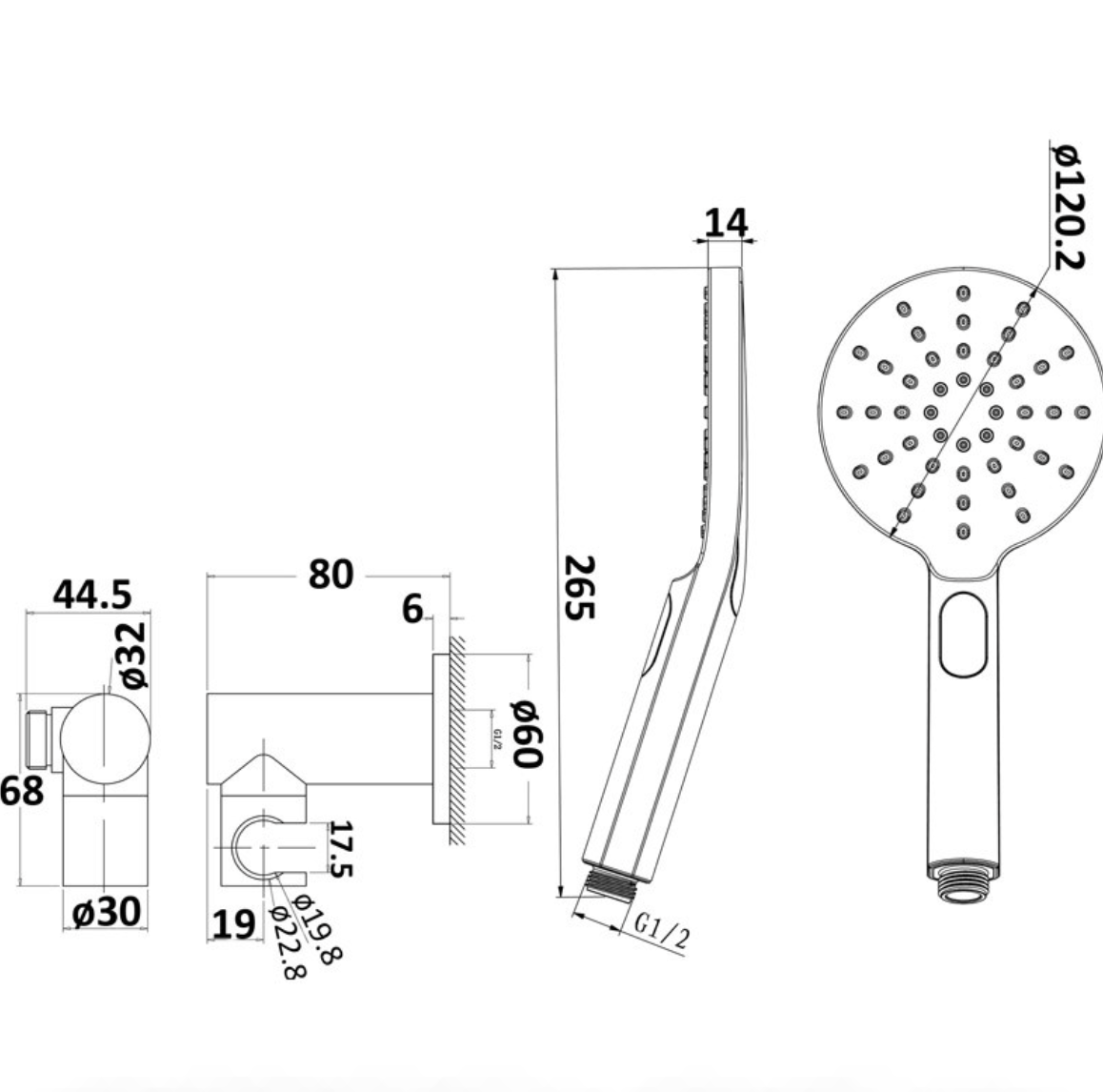 CORA ROUND HAND SHOWER ON WALL OUTLET BRACKET CHROME - PSH036-1