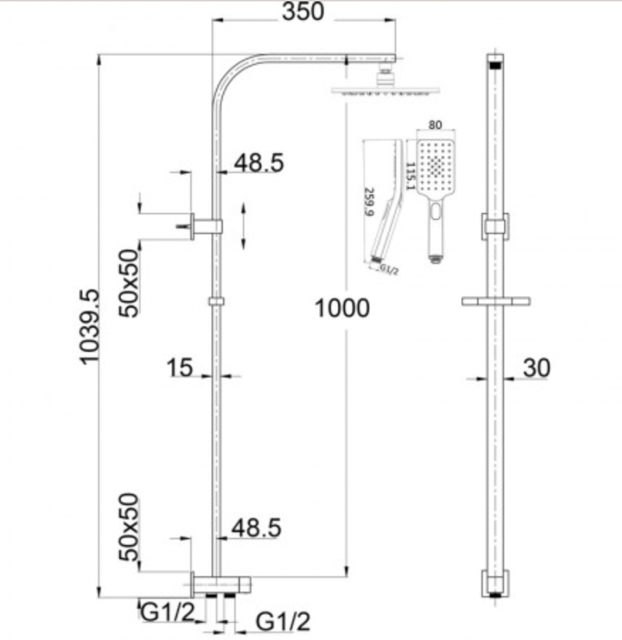 EDEN SQUARE MULTIFUNCTION SHOWER SET( TWO HOSES) - PHC7111S