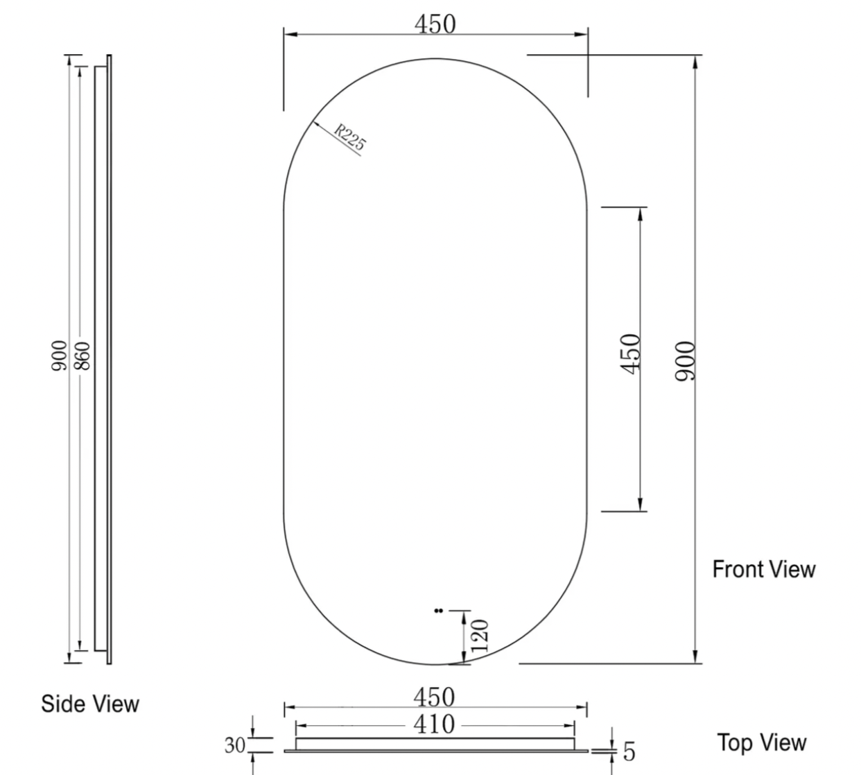 NOOSA LED OVAL TUFFI GLASS MIRROR 900X450MM* ANTI FOG