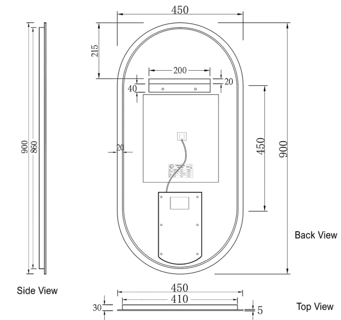 NOOSA LED OVAL MIRROR 900X450MM