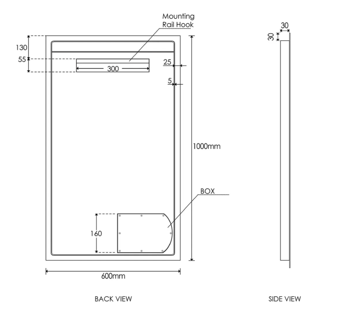 BOSTON LED RECT MIRROR 1000X600