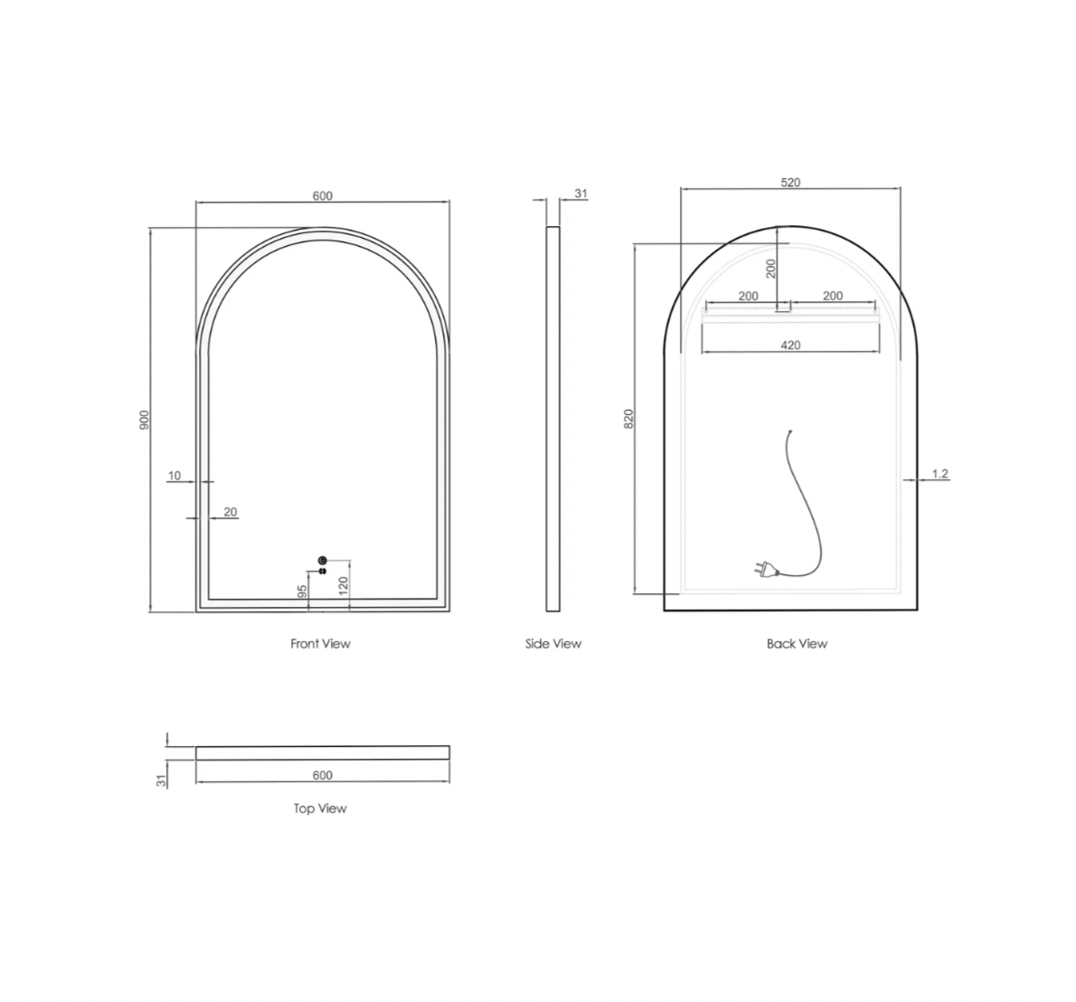 ARCHIE METAL FRAME LED MIRROR 900X600 GOLD
