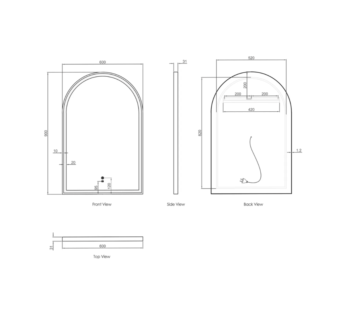 ARCHIE METAL FRAME LED MIRROR 900X600 BLACK